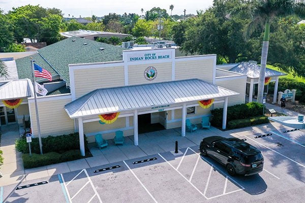 City of Indian Rocks Beach city hall with US Flag flying