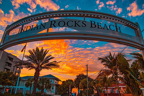 Indian Rocks Beach sign at sunset
